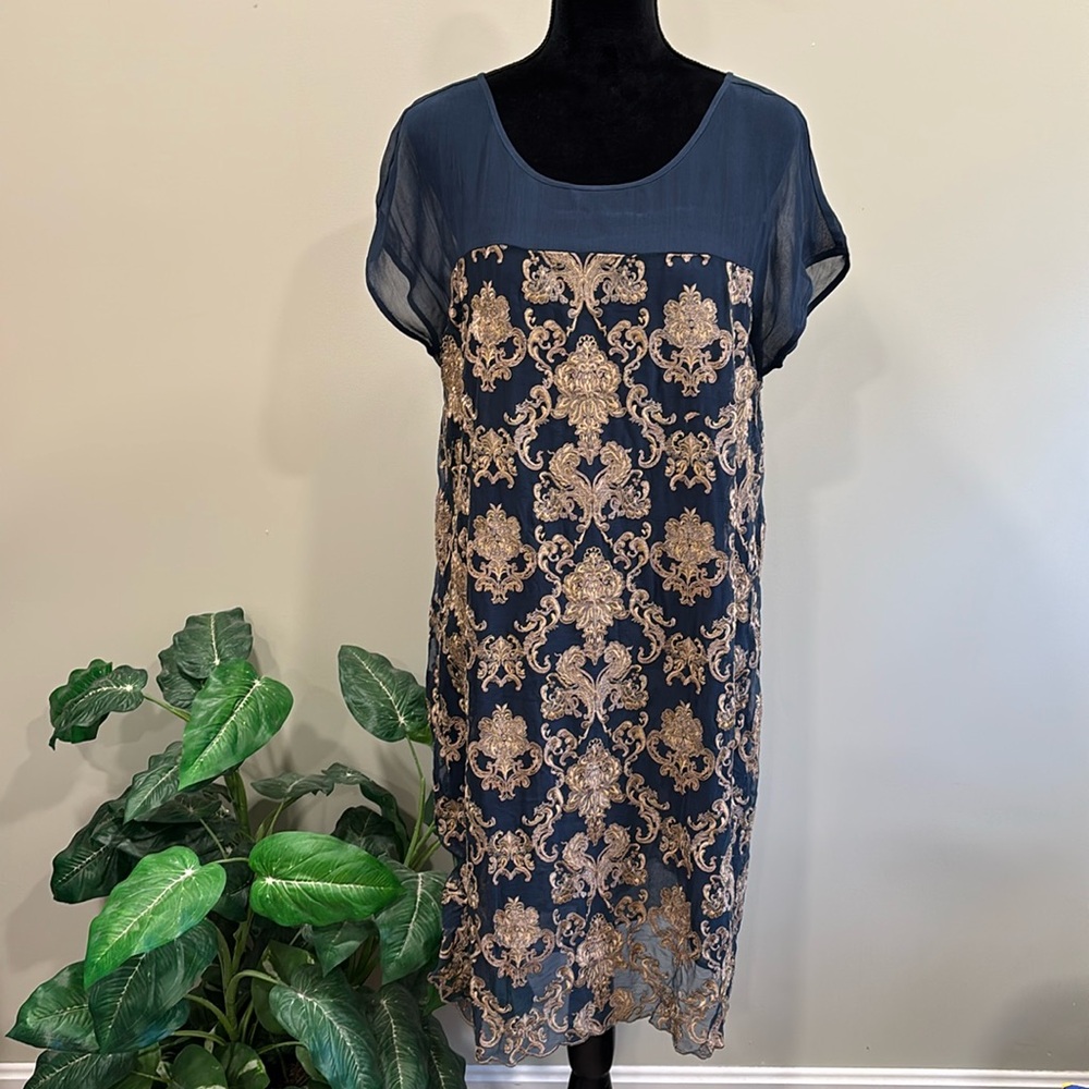 Sundance Navy and Gold Midi Dress